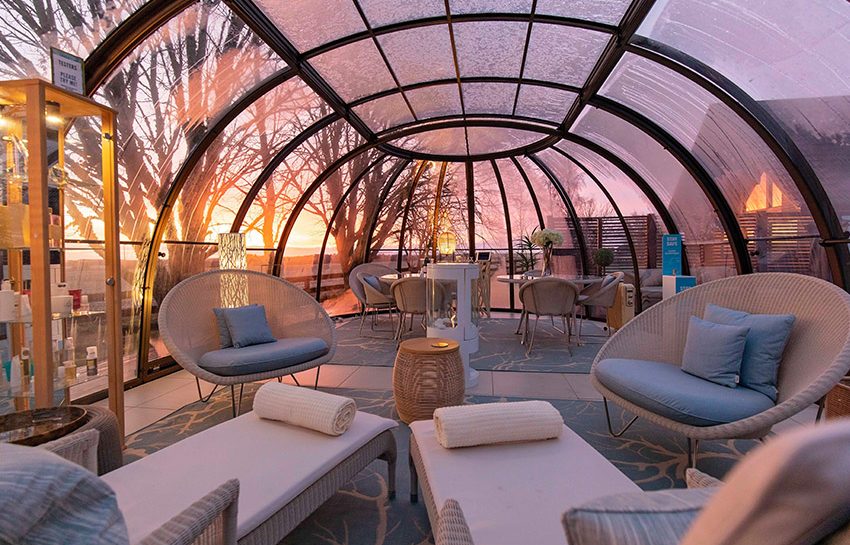 Inside the glass house at Aspen Spa